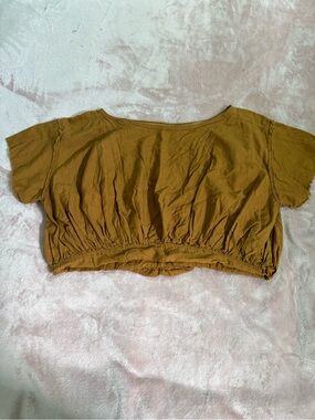 We The Free Cropped Gathered Hem Top in Mustard Brown